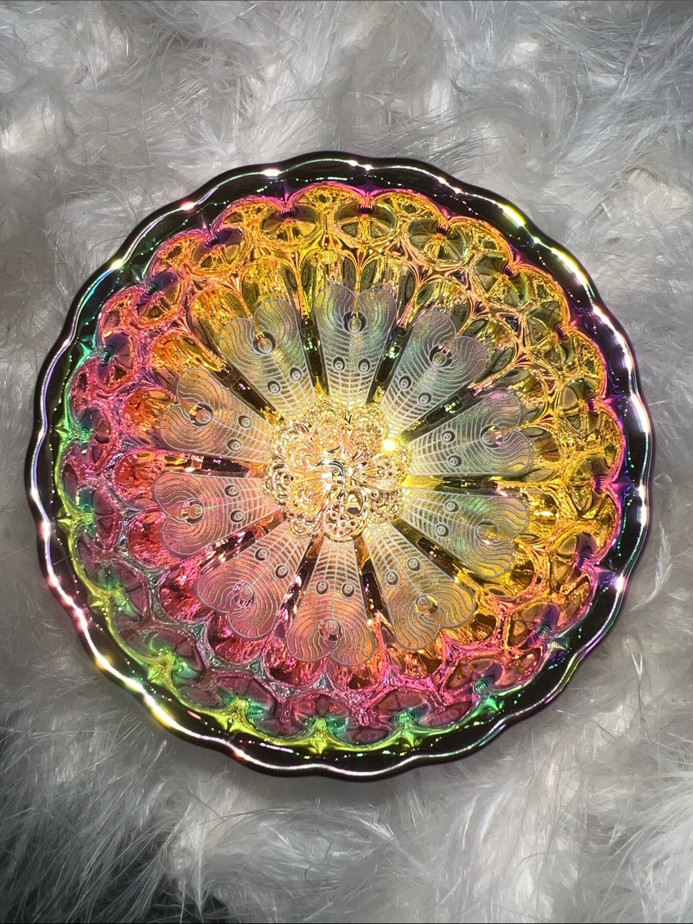 Iridescent Rainbow Carnival Glass Trippy Decorative Black Light Bowl Tea Cup NEW - Picture 3 of 11